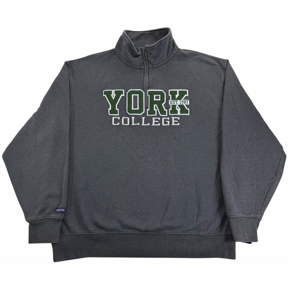 Vintage y2k York College Pennsylvania Men's XL 1/4 Zip Grey Jansport Sweatshirt